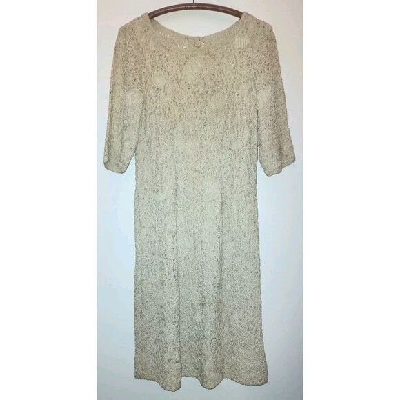 Lovely Vintage 1930s Ladies Handmade Ivory "Ribbon" Dress W/10 Button Back - Picture 1 of 16